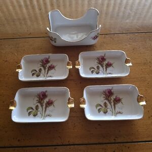 Vintage 1960 Escenbach Bavaria Germany "Moss Rose" Ash Tray Set